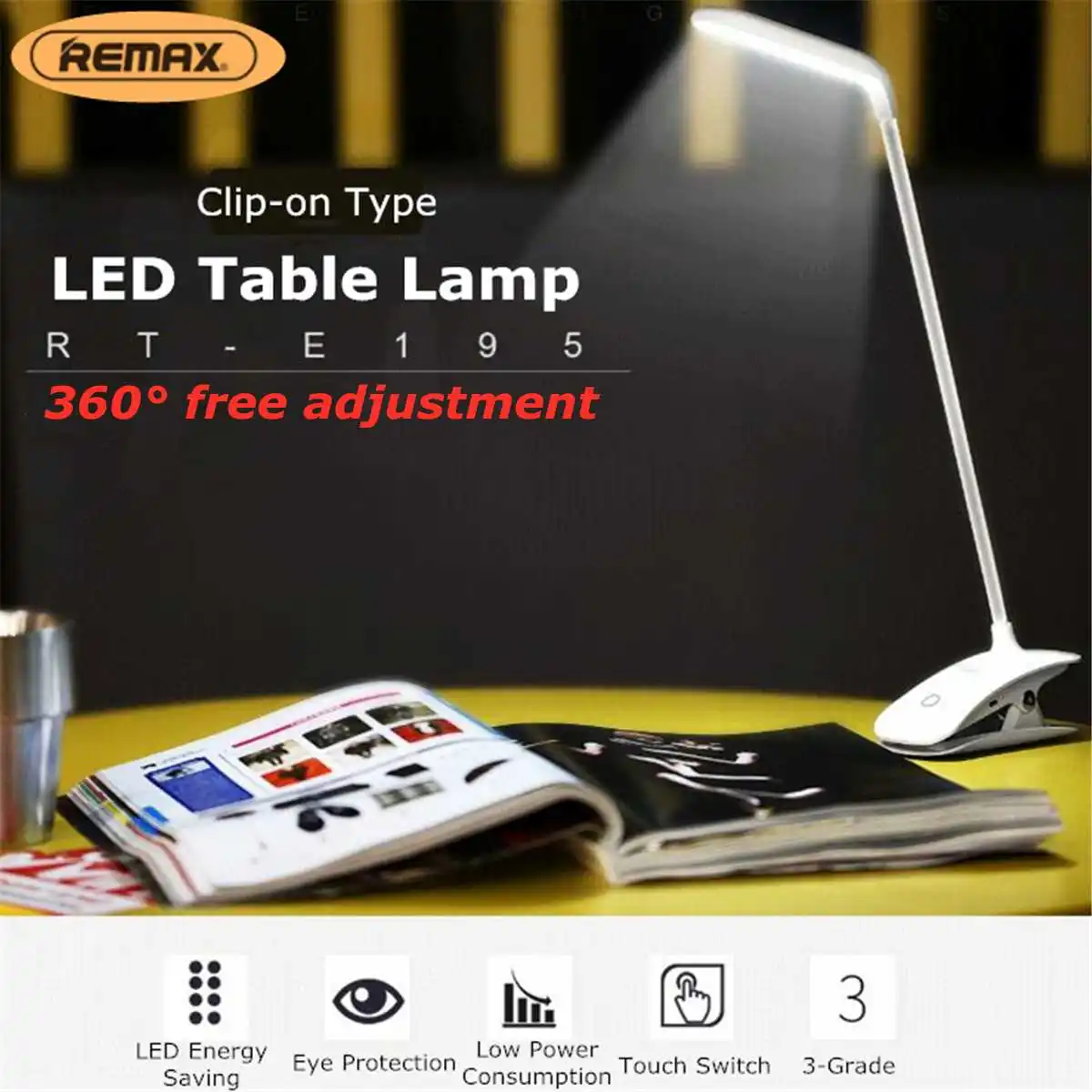 

USB Charging LED Light Dimmable Clip-On Desk Table Night Light Touches 3 Modes Bed Reading Lamp Eye Protection Desk Lamp
