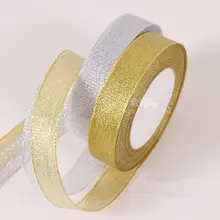 Prata do brilho/ouro 6mm -- 50mm (1 rolo 25yds) fita de cetim de seda arco festa de casamento decoração cartão de convite embalagem do presente