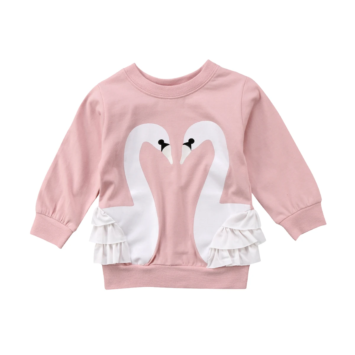  Toddler Kids Baby Girl Clothes Cartoon Swans Jumper Lace Ruffle Top Children Girl Long Sleeve Outer