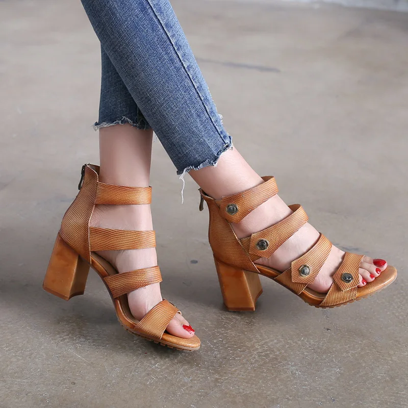 

Color Genuine Leather High With Sandals Cowhide Rome Shoe Woman