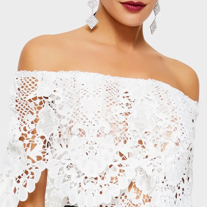Evening Party Date Women Summer White Strapless Off Shoulder Backless Lace Top Black Wide Leg Pants Romper High Street Jumpsuit Evening Party Date Women Summer White Strapless Off Shoulder Backless Lace Top Black Wide Leg Pants Romper High Street Jumpsuit