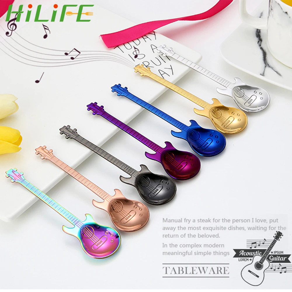 

HILIFE Stainless Steel guitar Spoon Ice Cream Dessert Spoons Flatware Long Handle Small Tea Coffee Spoon Home Kitchen Tableware