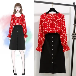spring flavour vintage new red chiffon shirt & buttons long skirts joker bust skirt suit two piece clothing set vestidos woman spring flavour vintage new red chiffon shirt & buttons long skirts joker bust skirt suit two piece clothing set vestidos woman