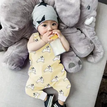 

Newborn Baby Bear Print Rompers Cotton Infants Sleeveless Jumpsuit Summer Kids O Neck Clothes Cartoon Rabbits Girl Boy Outfits
