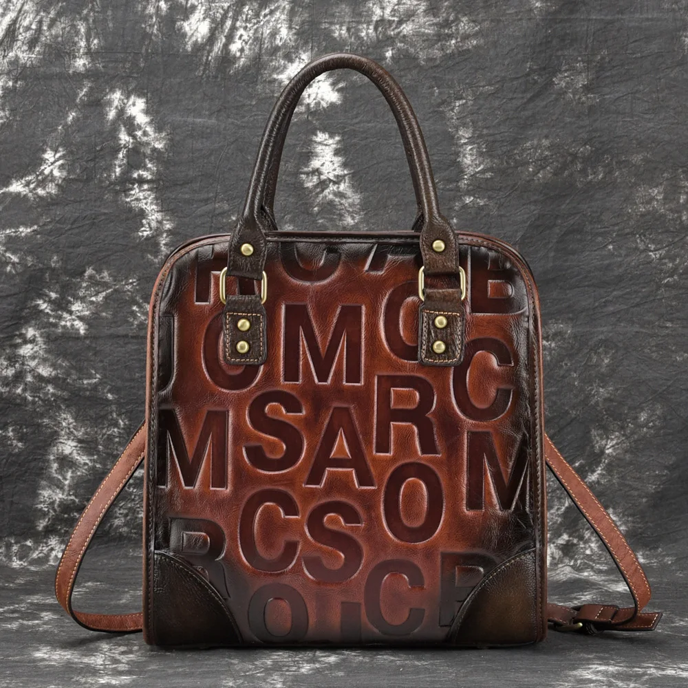 

Natural Skin Embossed Shoulder Tote Bag Tote Letter Print Large Capacity High Quality Genuine Leather Women Bag Ladies Handbags