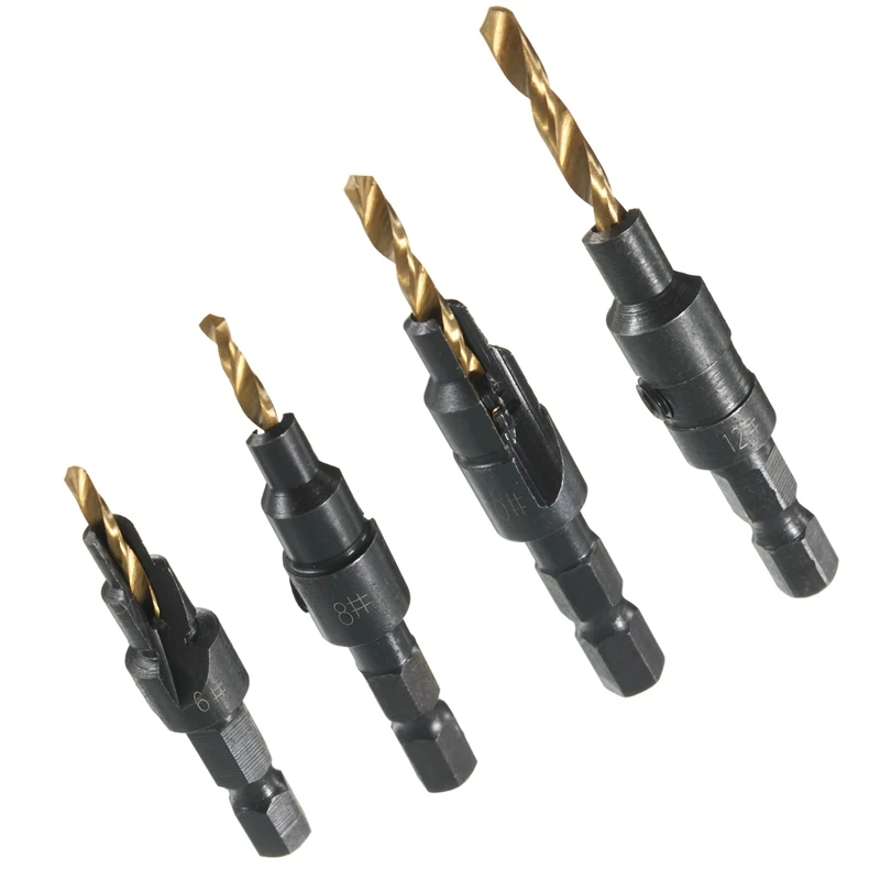 4Pcs HSS Countersink Drill Bit Cone Bit Set Quick Change Wood Hex Shank Screw Carpentry Woodworking Tools 6#,8#,10#,12# Tool Set 4Pcs HSS Countersink Drill Bit Cone Bit Set Quick Change Wood Hex Shank Screw Carpentry Woodworking Tools 6#,8#,10#,12# Tool Set