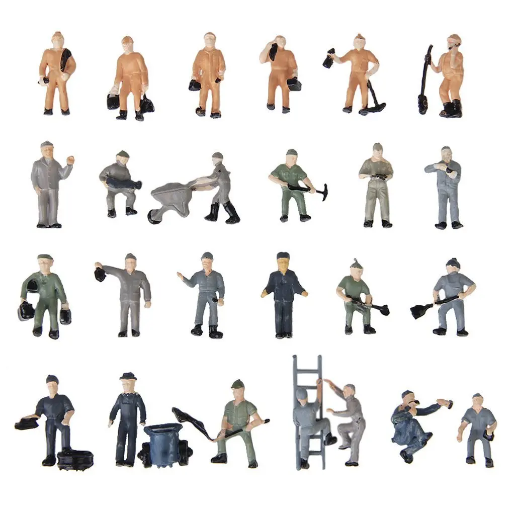 

New Arrival 25pcs 1:87 Figurines Painted Figures Miniatures of Railway Workers with Bucket and Ladder