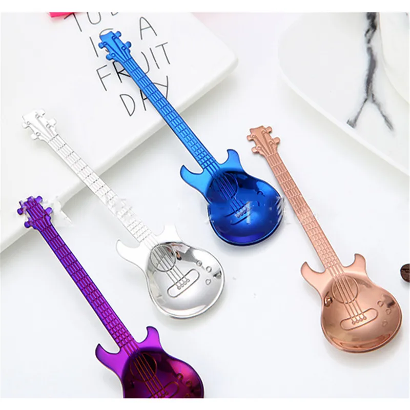 Новая креативная ложка из нержавеющей стали кофе десерт, мороженое совок в форме гитары музыкальная тема чайная ложка для перемешивания столовые приборы подарки