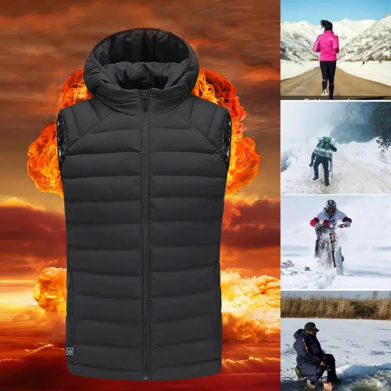 

USB Electric Infrared Heated Hooded Vest Heating Waistcoat Men Women Thermal Warm Cloths Winter Electric Jacket Hooded Waistcoat