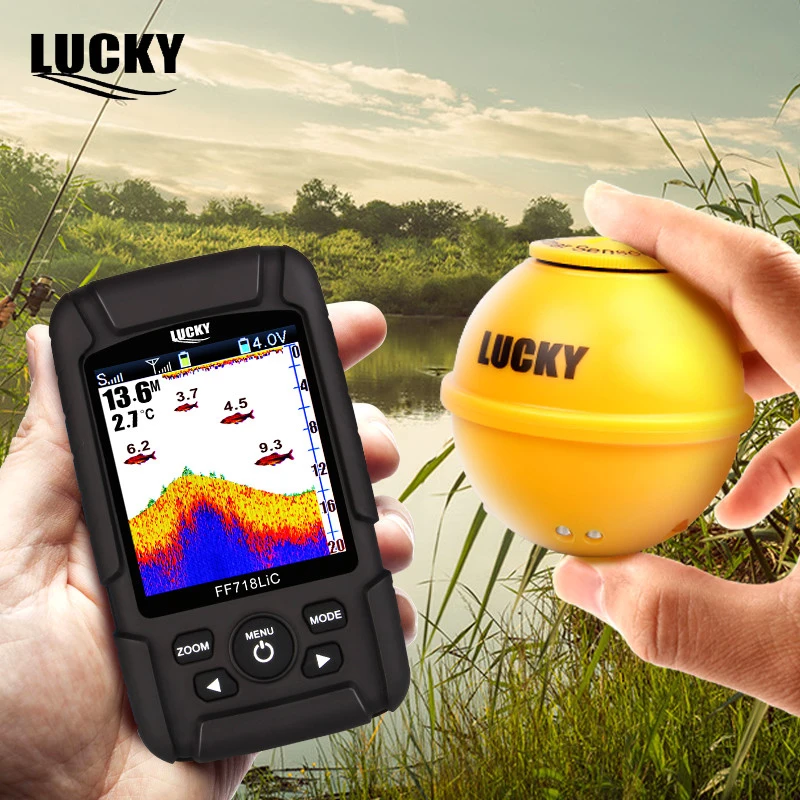 

LUCKY FF718LiC-WLA 45M/147 Feet Sonar Depth Waterproof Fishfinder Wireless Portable Fish Finder Color Display Attractive Lamp
