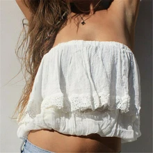 Summer Women Tops Sexy Off Shoulder Tube Crop Top Strapless Tank Top Vests Solid Color Tee Ladies Lace Tops Beach Party Clothes