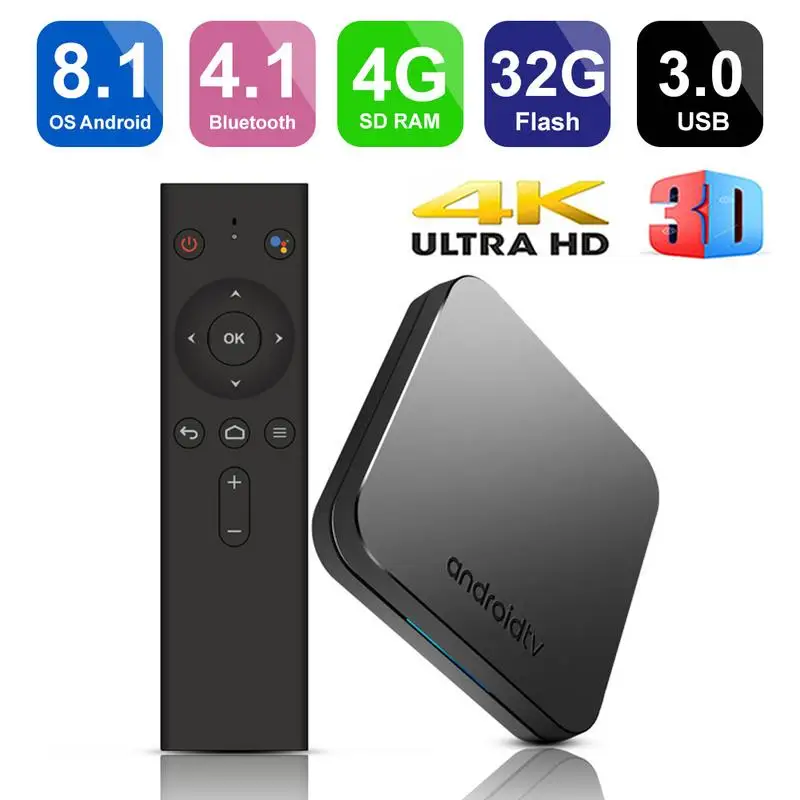

KM9 Android 8.1 Network Player Amlogic S905X2 Quad Core A53 Dual Band WiFi Voice Remote Control Set Top Box Smart TV Box 4G+32G