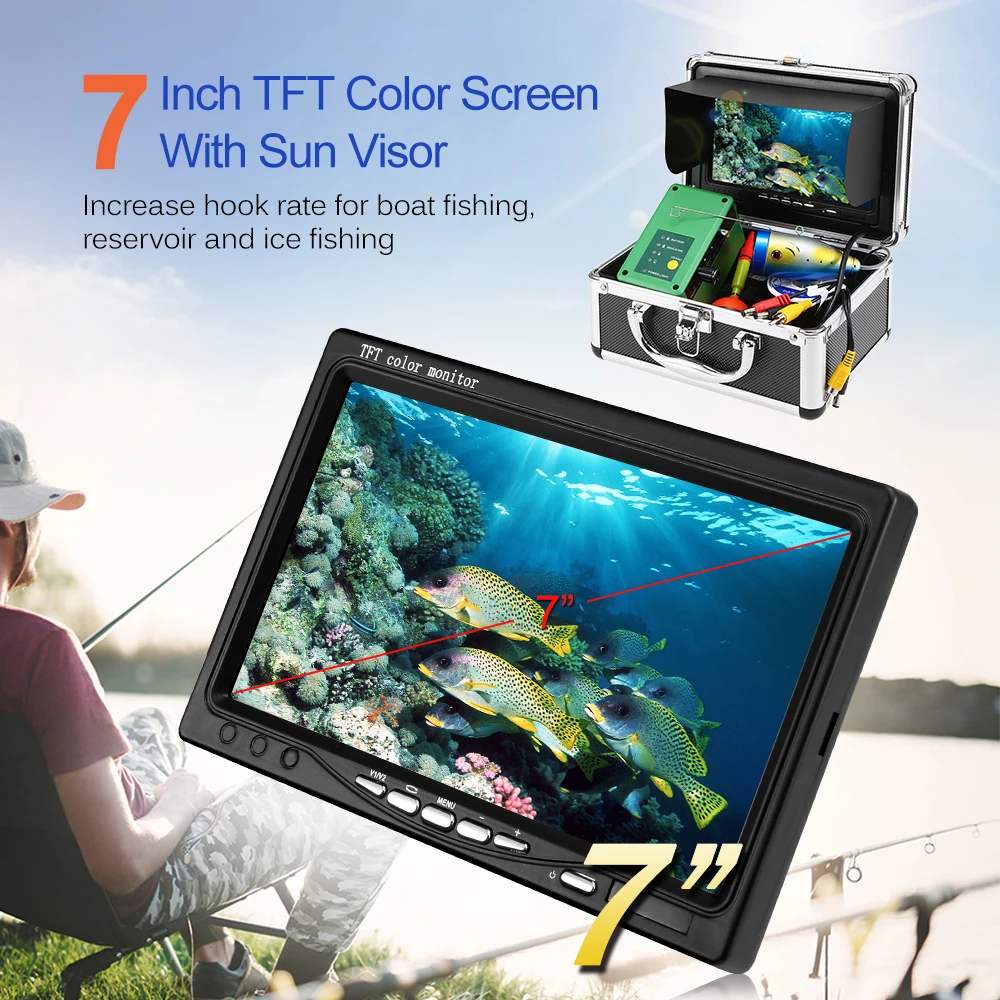 المحمولة صياد السمك 7 ''1000TVL TFT رصد تحت الماء فيديو كاميرا كيت LED للرؤية الليلية الصيد مكتشف الجليد بحيرة قارب خزان