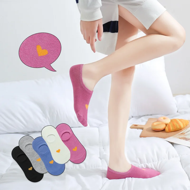 

5 Pairs Casual Women Invisible Low Cut Cotton Boat Socks Spring Summer Non-Slip Comfortable Socks Female Kawaii Short Socks
