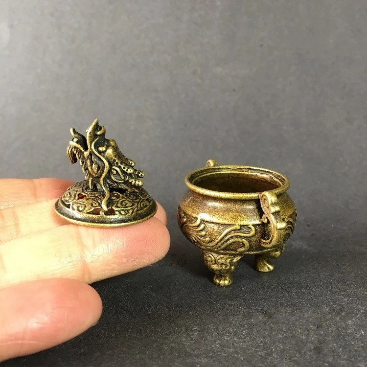 Коллекционное китайское резное бронзовое изделие животный Дракон Узор Три ладана горелка курильница изысканные маленькие статуи