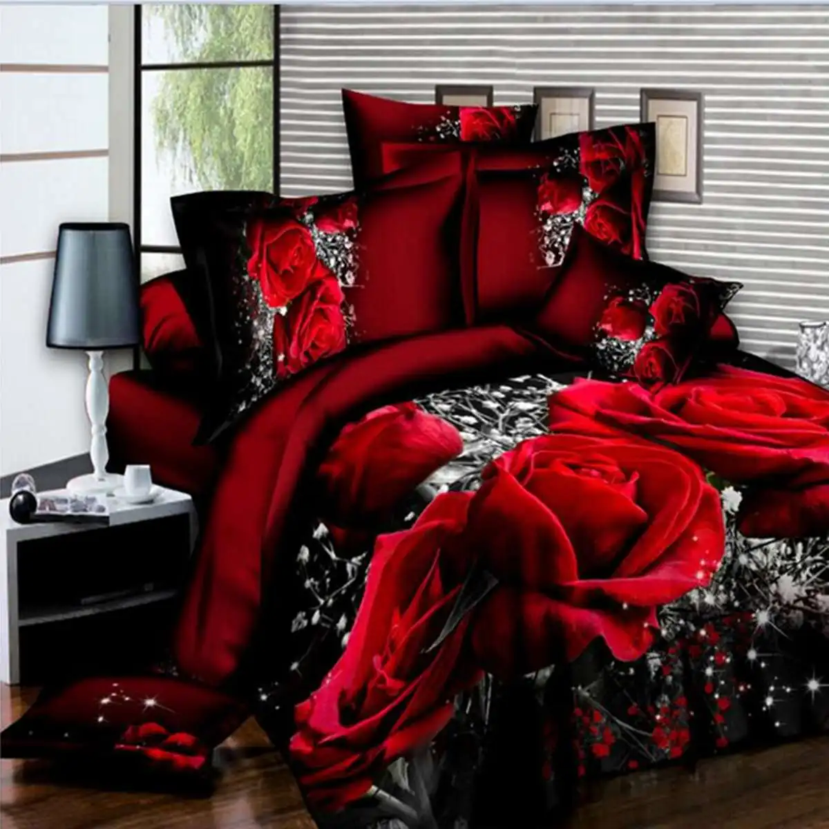 

4pcs Bedding Sets Bed Duvet Cover Bed Sheet Pillowcase 3D Soccer Rose Horse Print Bed Set Bedclothes for Kids Adults Duvet Cover