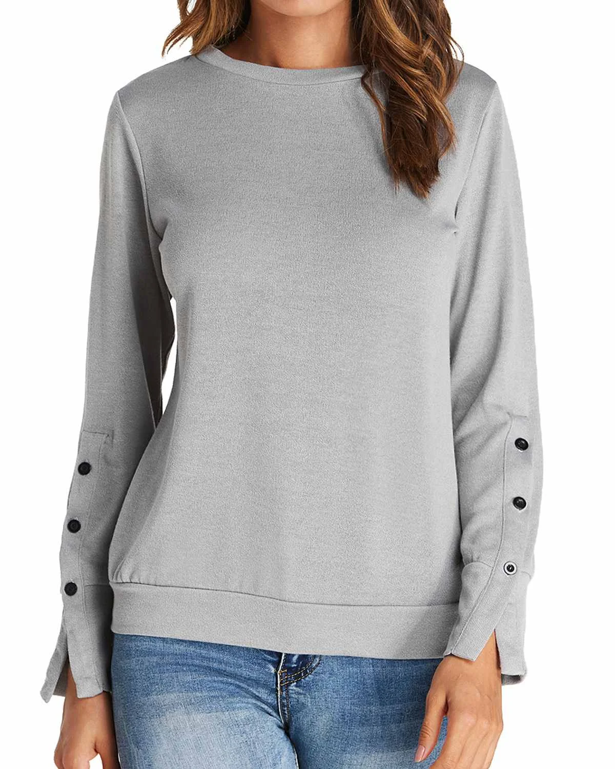 

ZANZEA 2019 Women Spring T-Shirts Casual Loose Solid Color Round Neck Button Tees Tops Plus Size Long Sleeve Pullover Top Shirts