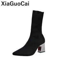 Women Mid-calf Boots Spring Autumn 2019 High Heels Woman Shoes Sexy Slim Ladies Footwear Pointed Toe Socks Boots Fashion Pumps fedonas new socks boots high heels mid calf boots for women slim party dancing shoes woman sexy autumn martin shoes prom pumps