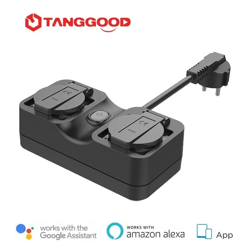 

TANGGOOD EU Smart WiFi Outdoor Plug 2-Socket IP44 Waterproof Work with Alexa Google Assistant IFTTT App Remote Control in Garden