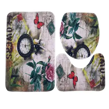 

Flower Printed 3pcs Mats For Bathroom And Toilet Washable Pedestal Rug Lid Toilet Cover Carpet Absorbent Bath Rug Set Toilet M