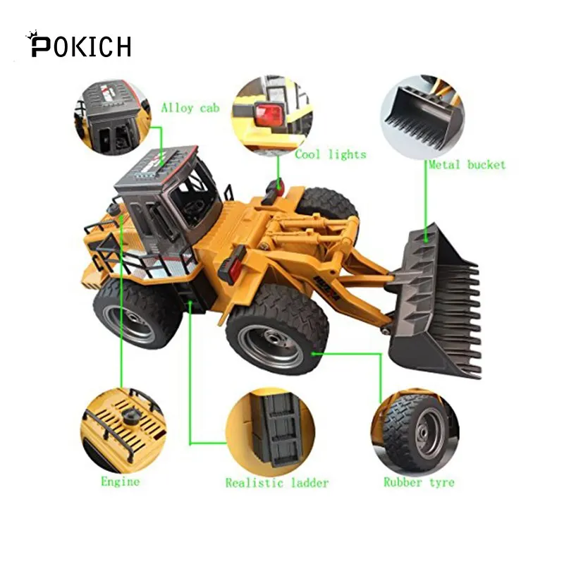 Pokich RC 1:18 колесный фронтальный погрузчик бульдозер с дистанционным управлением Грузовик 6 каналов 2,4 г сплав автомобиль трактор игрушка с подсветкой