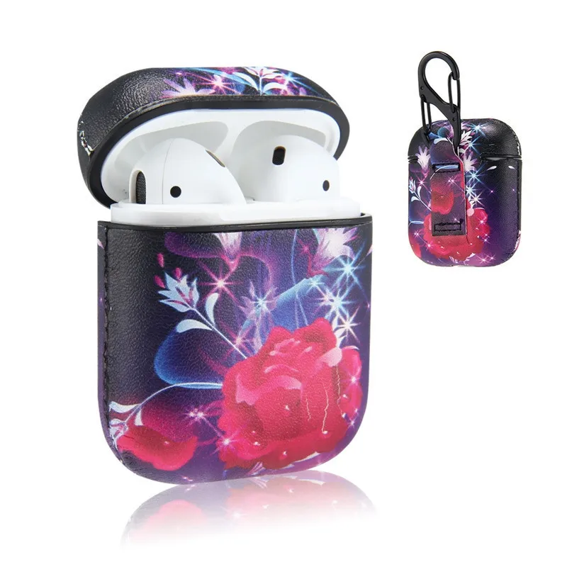 

Printing Hook Earphone Case Protective Cover Headset Accessories Artificial Leather Bluetooth Charging Box Wireless For Airpods