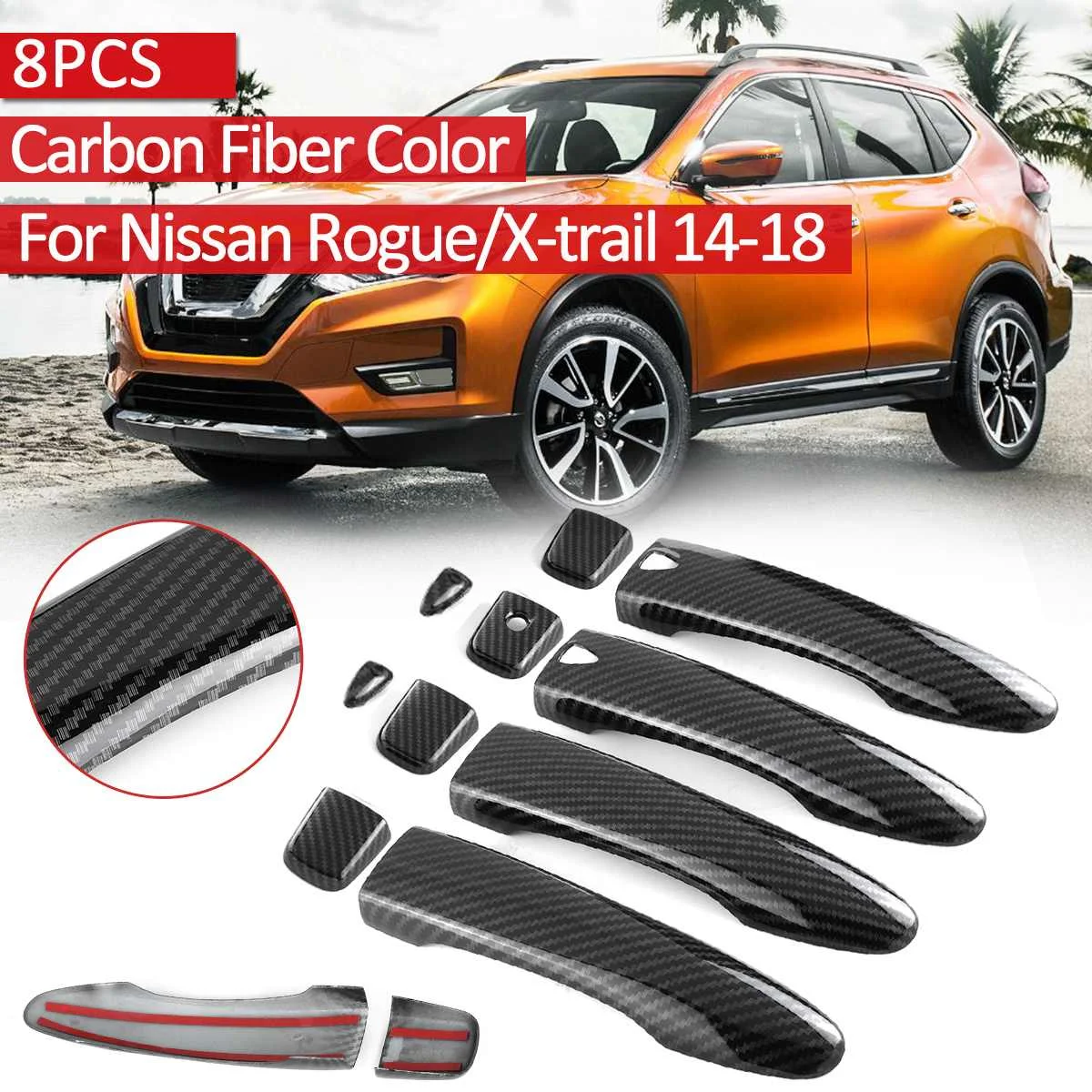 Углеродное волокно Цвет, АБС-пластик, автомобильный боковой двери ручки крышки Накладка для Nissan Qashqai Rogue X-trail