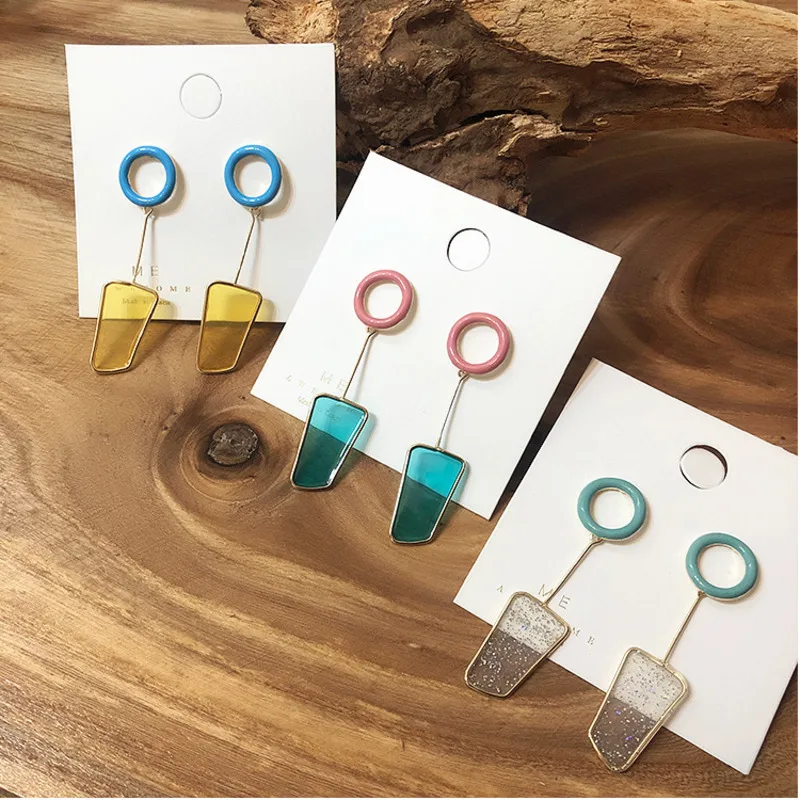 

2019 Korea New Metal Wire Ball Colorful Acrylic Bohemian Geometric Circle IrregularLong Dangle Earrings For Women Girl Beach