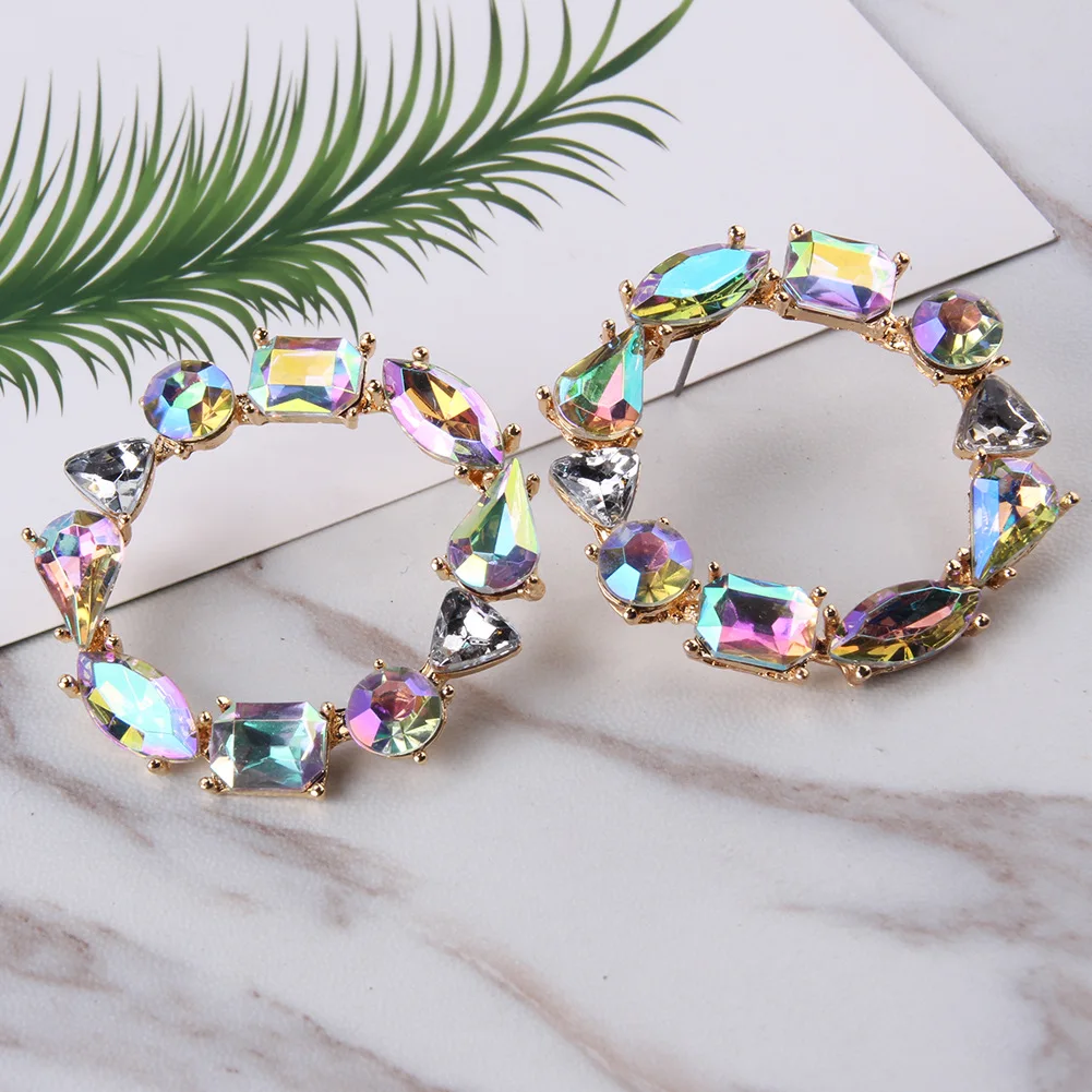 

Bohemian Shiny Crystal Beads Dangle Earrings for Women Statement Colorful Big Round Drop Earrings Fashion Charm Ethnic Oorbellen