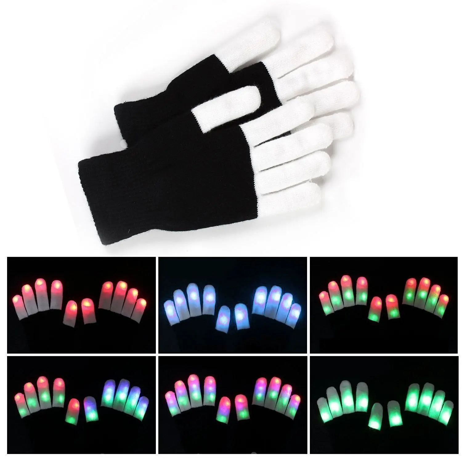 

Winter Novelty Party Glow Party Supplies Glowing Gloves LED Rave Flashing Glove Glow 7 Mode Light Up Finger Tip Lighting Black