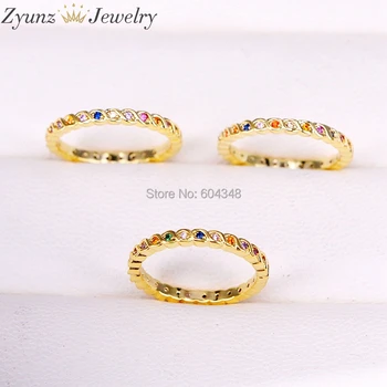 

10PCS 6 7 8 2019 New engagement band thin ring for women multi-color cz eternity band finger rainbow ring