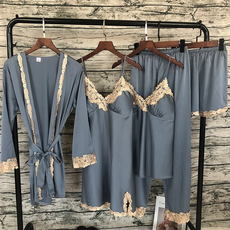 Сексуальный кружевной пижамный комплект Freshing Summer из 5 предметов кардиган + ночная