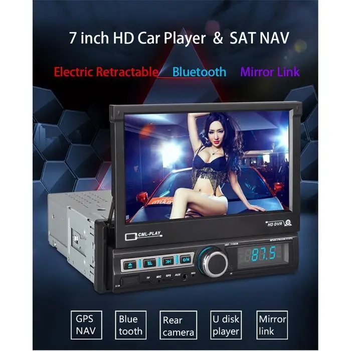

7'' 1 Din Car Radio Telescopic FM Bluetooth Car Stereo MP5 Player Auto GPS Navigation Multimedia Player with Camera TF USB 7110
