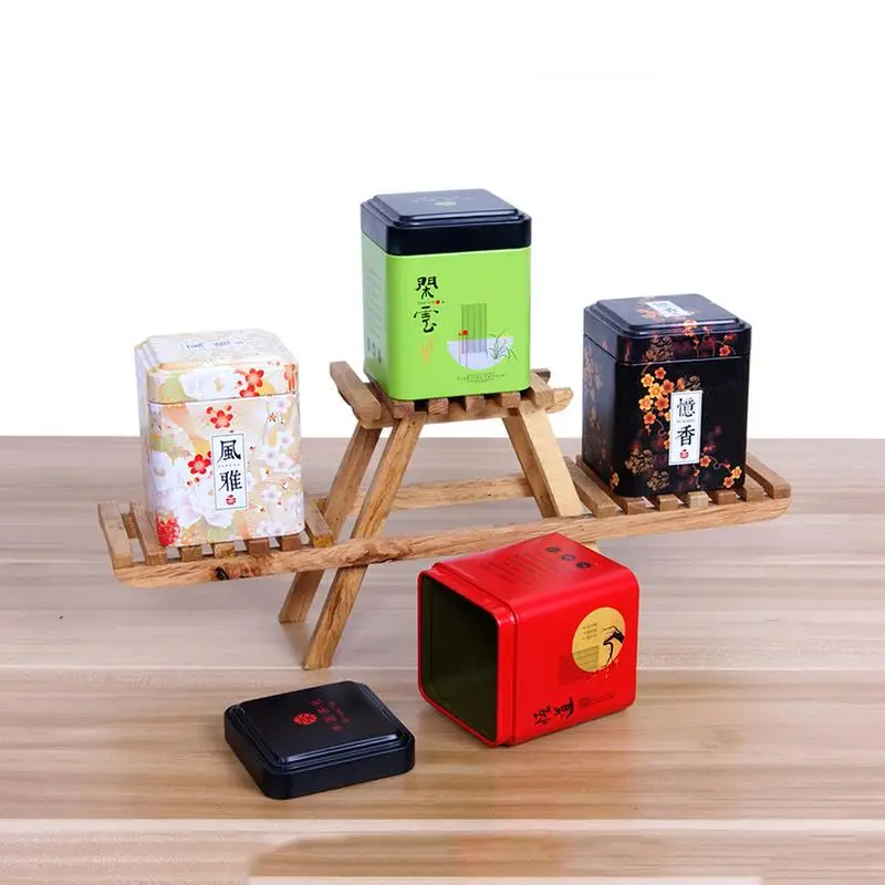 Mini Tin Storage Box Small Coffee Tea Caddy Storage Jar Square Sealed Tea Leaves Iron Packing Box Chinese Style Container Cans