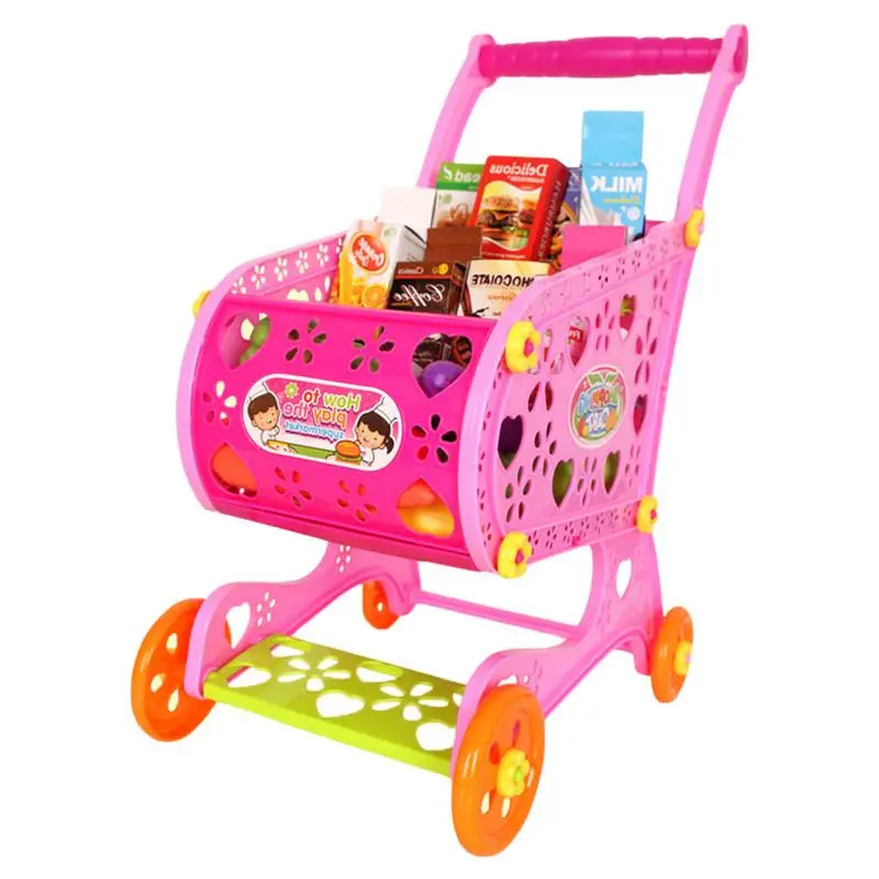 Girl's toy Children Shopping Trolley Cart Basket Play Toy Plastic Fruit Simulation Shopping
