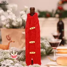 Однотонный вязаный семейный Рождественский свитер вечерние белые бар Рождественские Кнопки винные чехол для бутылок настольные красные украшения