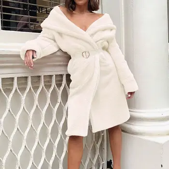 

Elegant Faux Fur Coat Women 2018 Autumn Winter Warm Soft Faux Fur Coat Female Plush Overcoat Casual Outerwear (no belt)