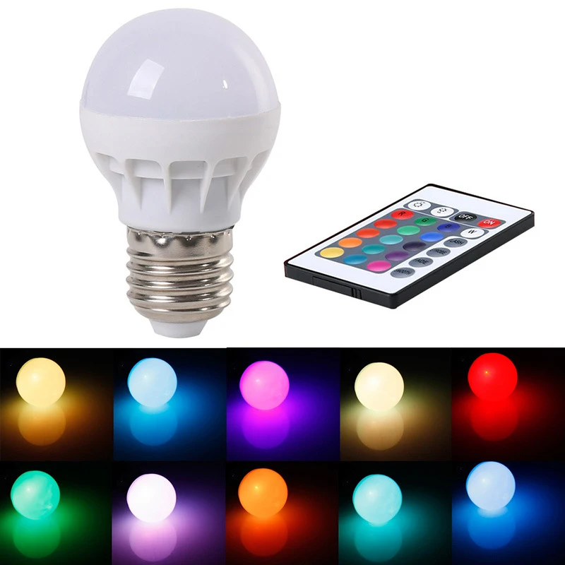Светодиодная RGB лампочка E27 3 Вт 16 цветов с регулируемой яркостью 24 клавиши + ИК