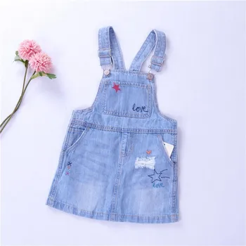

Summer Baby Girl Dress Denim embroidery flower fashion Jumpsuit Suspendent kids dresses for Girls Princess Dress Overalls