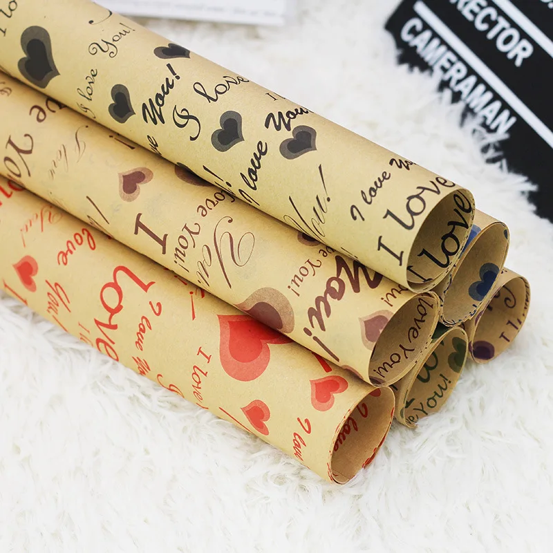 

50*70cm 10pc VINTAGE Kraft English Love Flower Wrapping Origami Craft Paper Manual Gift Packing Paper Florist Material Newspaper