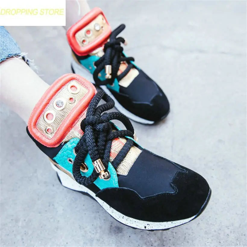 

Wedge High Heel Shoes Women Cow Leather Casual Platform Pumps Round Toe Breathable Sneakers Wedding Party Shoes Chic