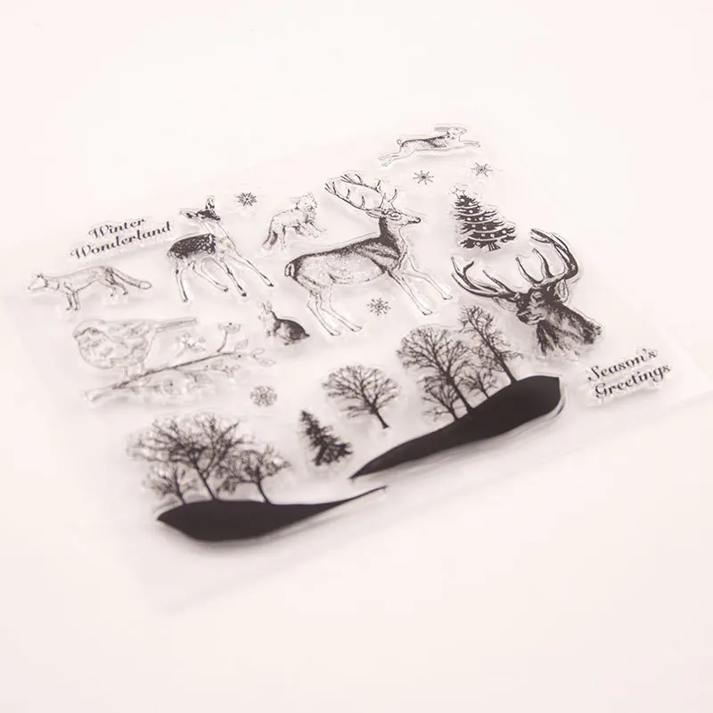 Прозрачные штампы с лесным животным для скрапбукинга, прозрачный резиновый штамп с оленем для изготовления открыток, сделай сам, скрапбукинг с ручными счетами