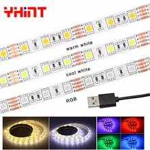 rgb led strip DC5V USB SMD5050 60led/m white light waterproof TV Background Lighting 1m 2m 3m 4m 5m tape with remote control set