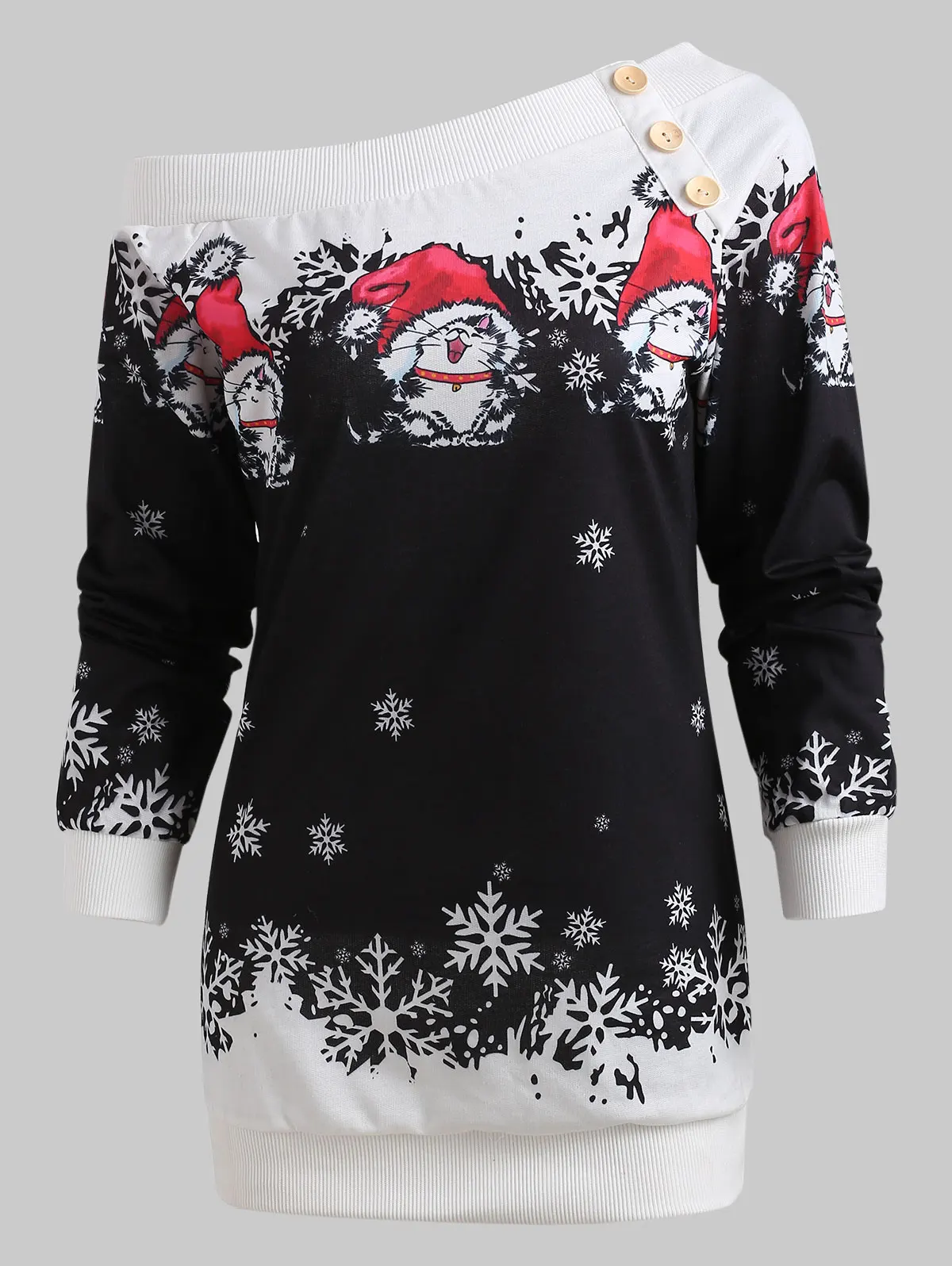 

Wipalo Women Skew Neck One Shoulder Button Christmas Print Sweatshirt Casual Long Sleeves Fall Winter Tunic Pullover Sweatshirts