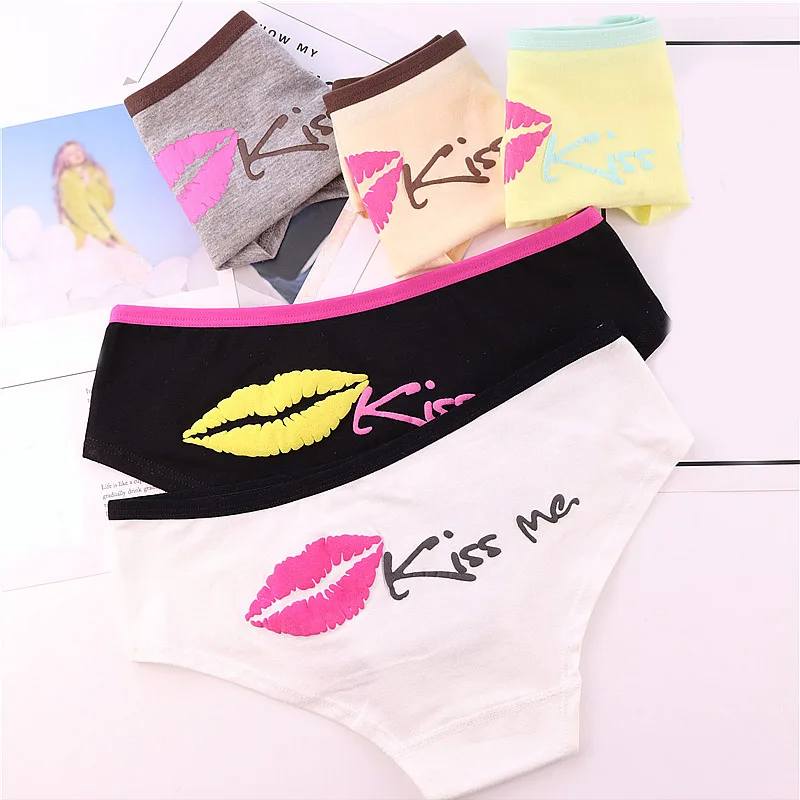 Лидер продаж 1 шт. популярные женские трусики с буквенным принтом Kiss Me хлопковое