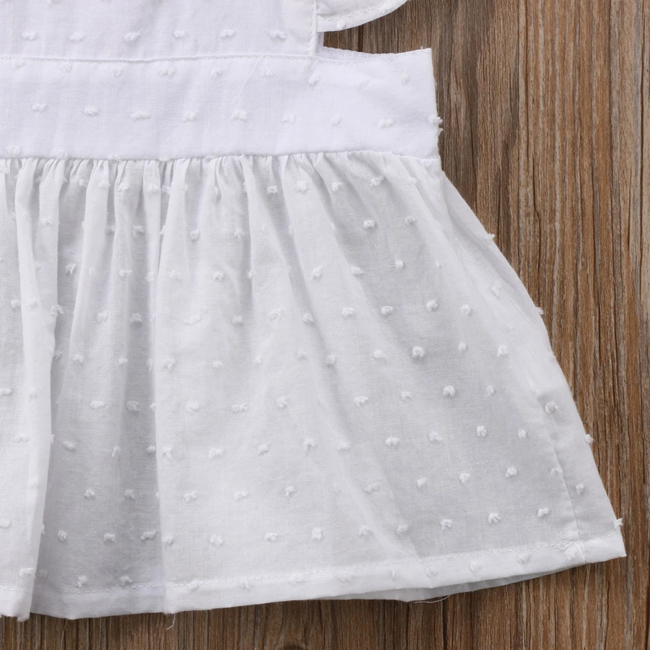 Летнее хлопковое платье принцессы с рюшами для новорожденных девочек, Белая Футболка с рукавами-крылышками, повседневная одежда