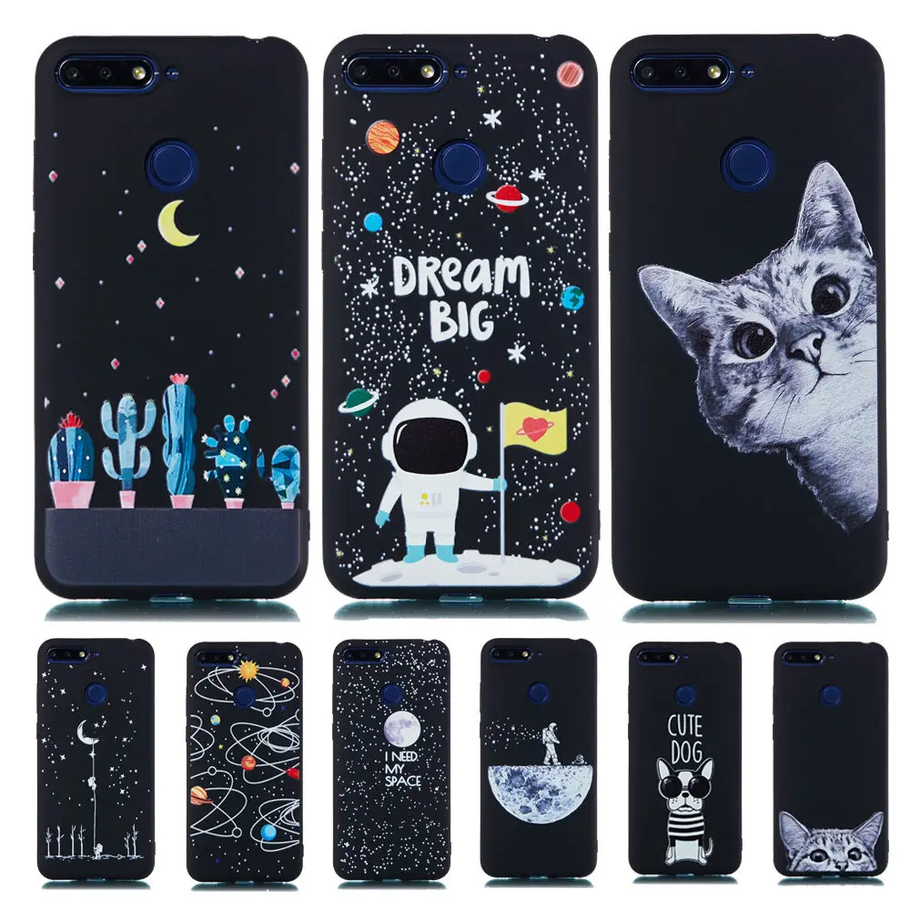 

honor 7A PRO 5.7'' Case For Huawei honor 7A PRO 7S Y5 Y6 prime 2018 Case Cover Cartoon Starry Sky Moon Cat TPU Silicon Cover