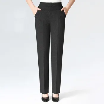 

Middle Aged Women Pants 2019 Spring Summer Elegant Elastic Waist Full Length Pant Casual Loose Straight Trousers Plus Size 5XL