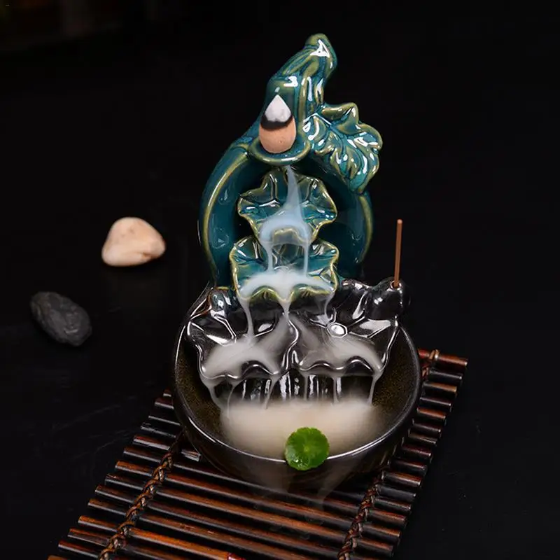 

Home Decor Lotus Waterfall Gourd Backflow Incense Burner Cone Sticks Holder