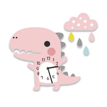 

Cartoon Dinosaur Wall Clock Kindergarten Children Room Living Room Stereo Mute Clock with Cloud Drop Wall Sticker Clock Saat